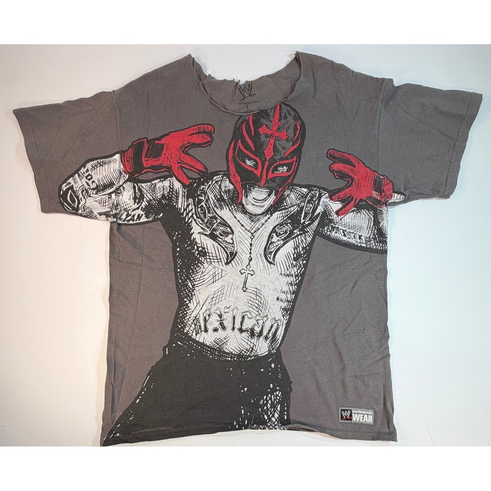 WWE Rey Mysterio Respect The Mask Graphic T-Shirt Gray Distressed Mens L